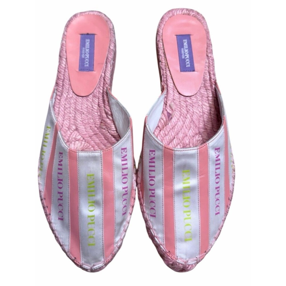 Emilio Pucci Espadrille Mules Womens EU 37 US 7 Pink Stripe Slip On - Spain